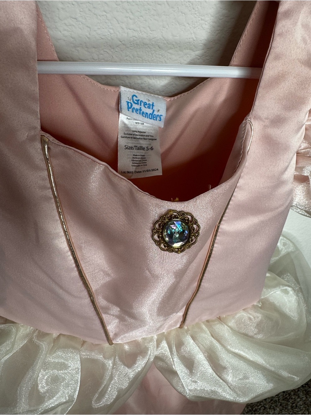 Girls' Pink Princess Theater Dress-Up Costume with Cream Overlay - Picture 2 of 5